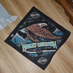 90s Harley-Davidson Black Bandana with Eagle and Blue Accents